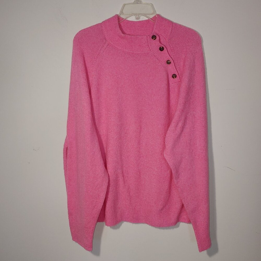 J.Crew Wool Blend Button Mockneck Sweater Size 3X Bubble Gum Pink